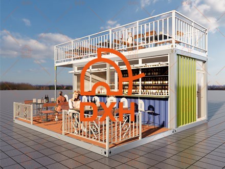 Pop-up containerbar met twee verdiepingen en dakterras